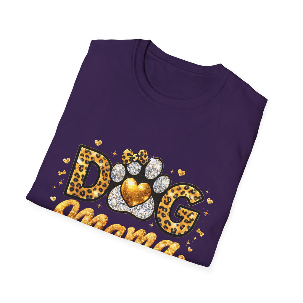 Dog Mama T-Shirt | Leopard Heart Paw Print, Gold Glitter Script