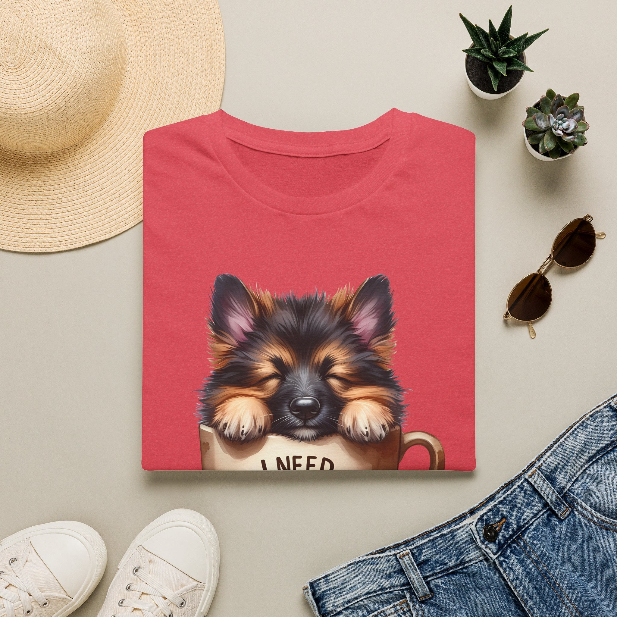 German Shepherd Puppy I Need Coffee T-Shirt | Cute Dog Coffee Design