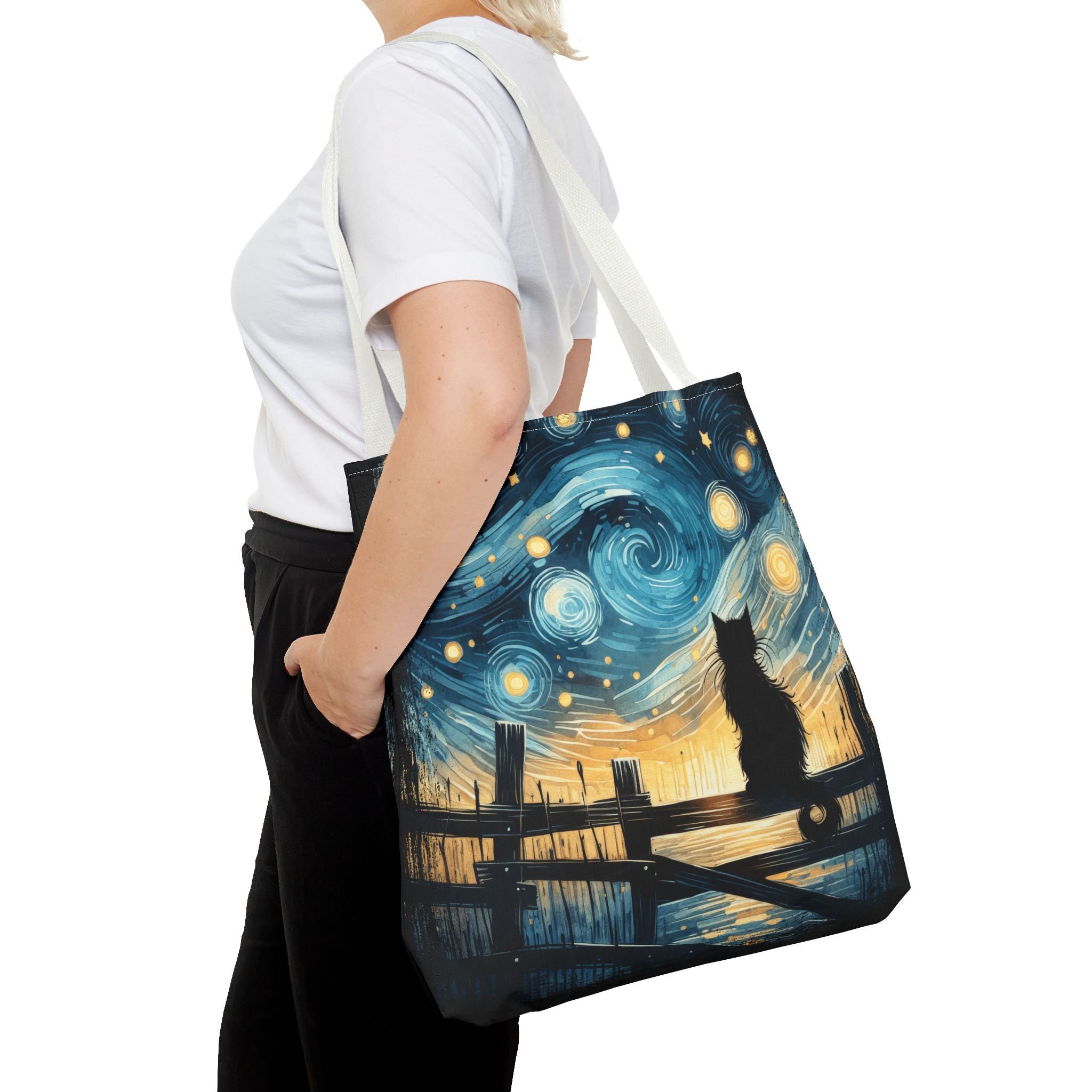 Starry Night Cat Tote | Van Gogh Inspired Swirling Sky Bag