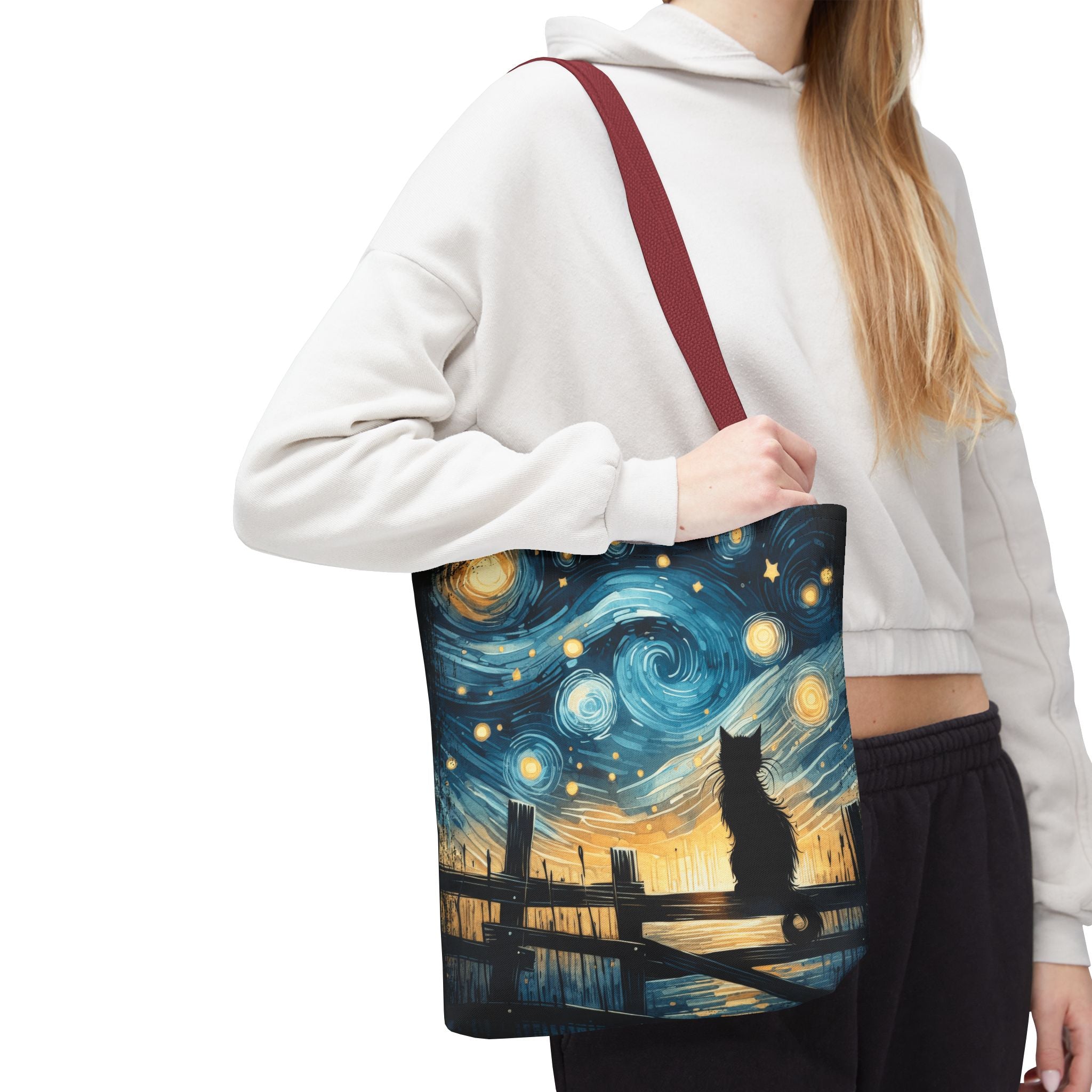 Starry Night Cat Tote | Van Gogh Inspired Swirling Sky Bag