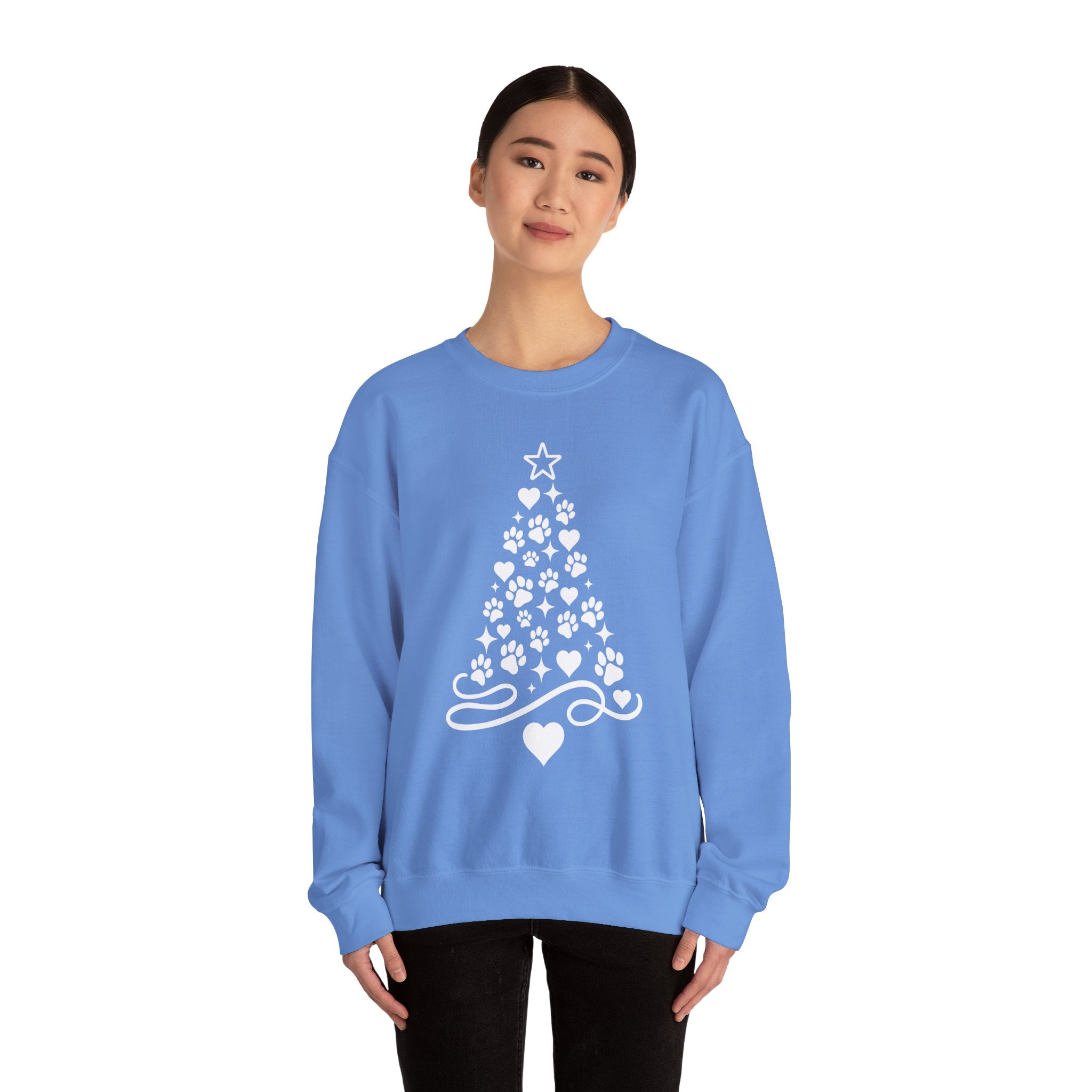 Paw Paw Print Christmas Tree Sweatshirt | Pet Lover Holiday Crewneck