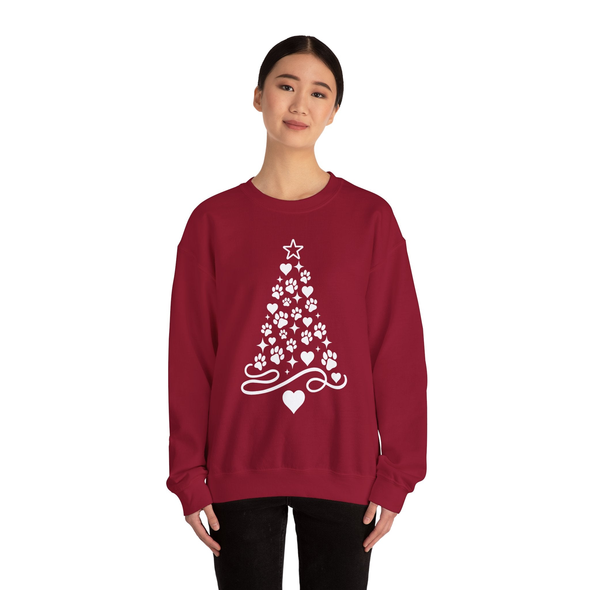 Paw Paw Print Christmas Tree Sweatshirt | Pet Lover Holiday Crewneck