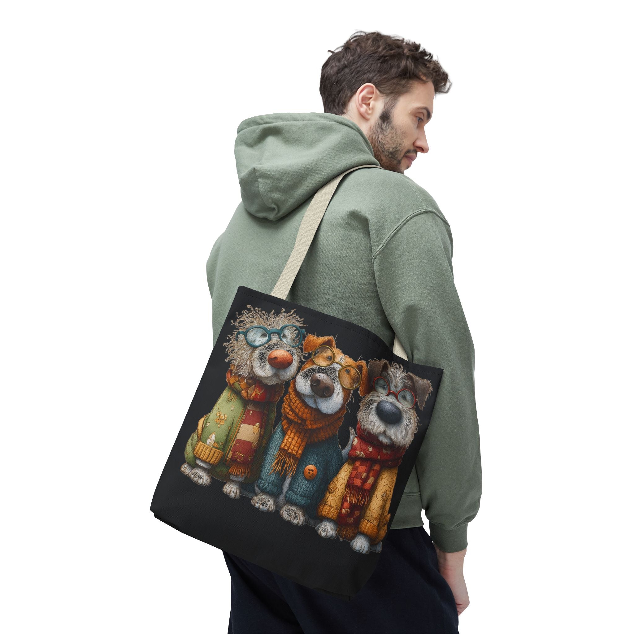 Three Cozy Dogs Tote Bag | Cute Winter Dogs Illustration