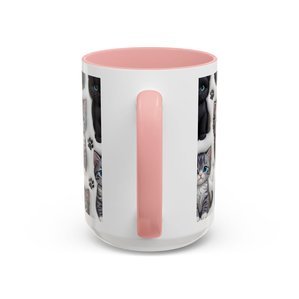 Cute Kitten Pattern Accent Coffee Mug | Cat Paw Print Design