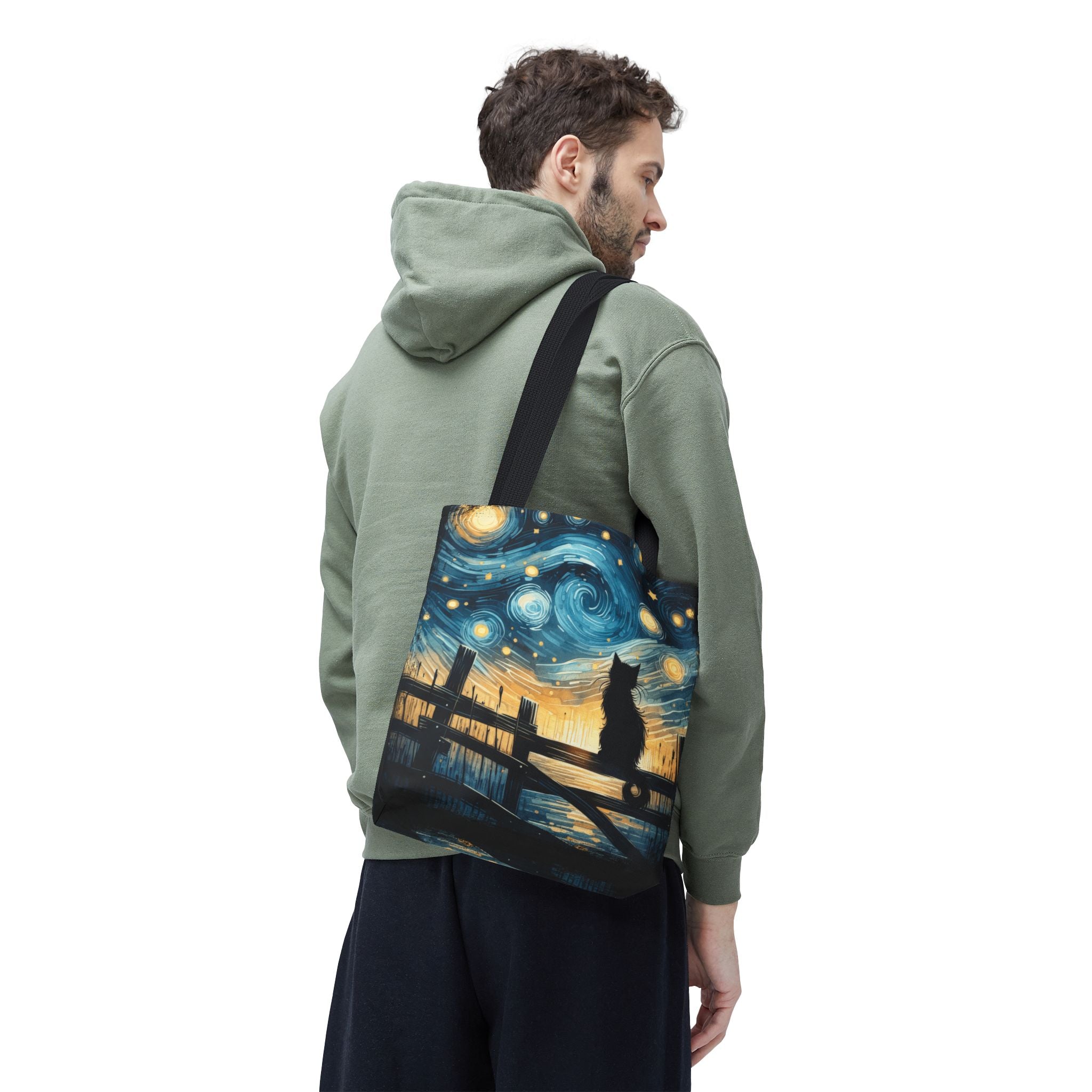 Starry Night Cat Tote | Van Gogh Inspired Swirling Sky Bag