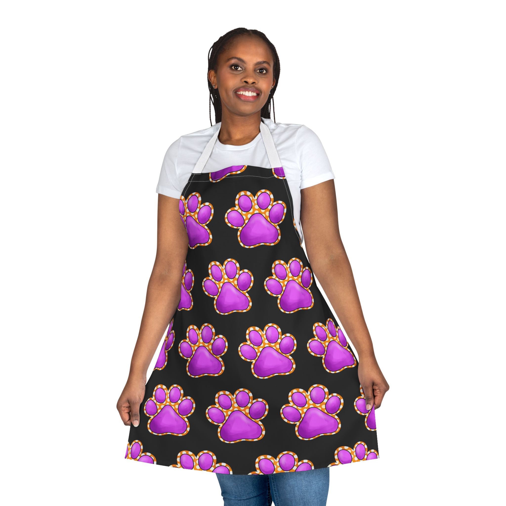 Purple Paw Print Apron | Pet Lover Kitchen Apron, Colorful Paw Pattern