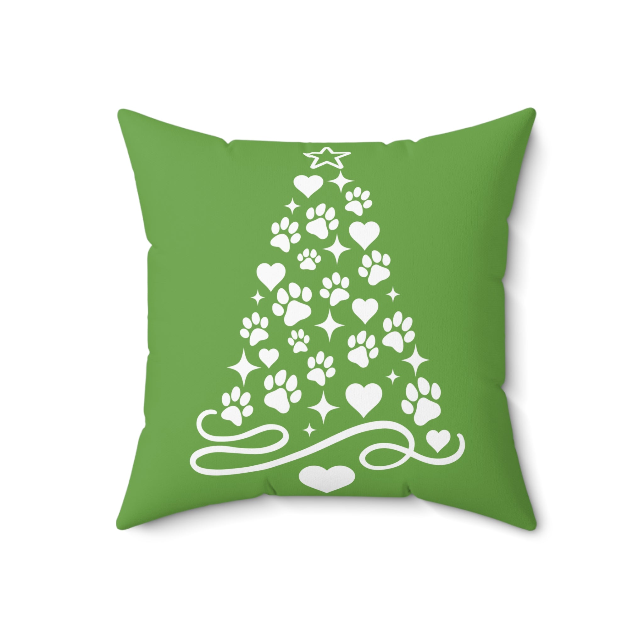 Paw Print Christmas Tree Pillow | Green Holiday Pet Decor