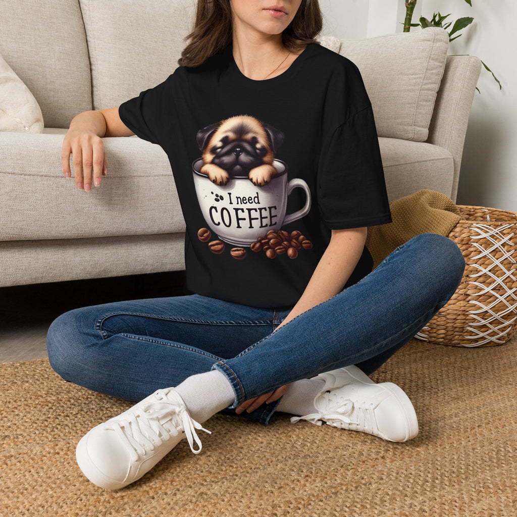 Puppy in Coffee Cup I Need Coffee T-Shirt | Cute Pug Coffee Tee