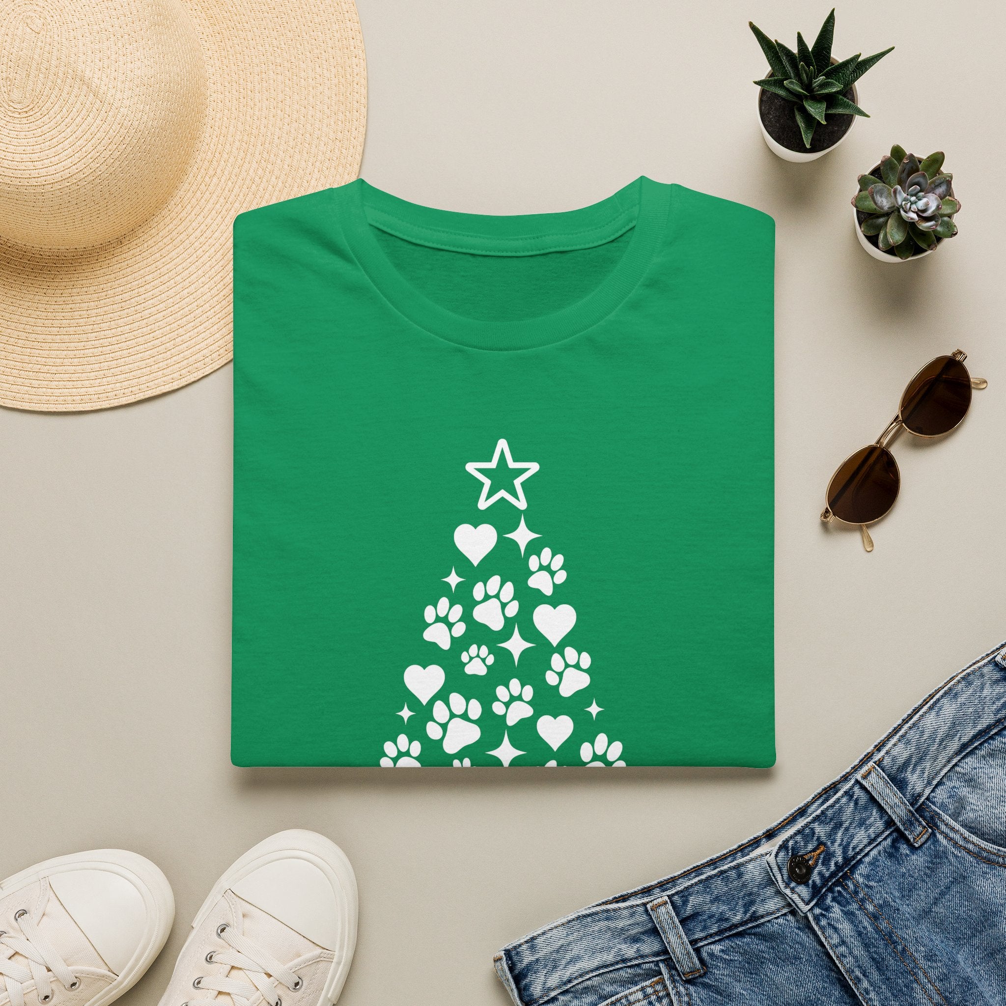 Paw Paw Print Christmas Tree T-Shirt | Dog Lover Holiday Tee