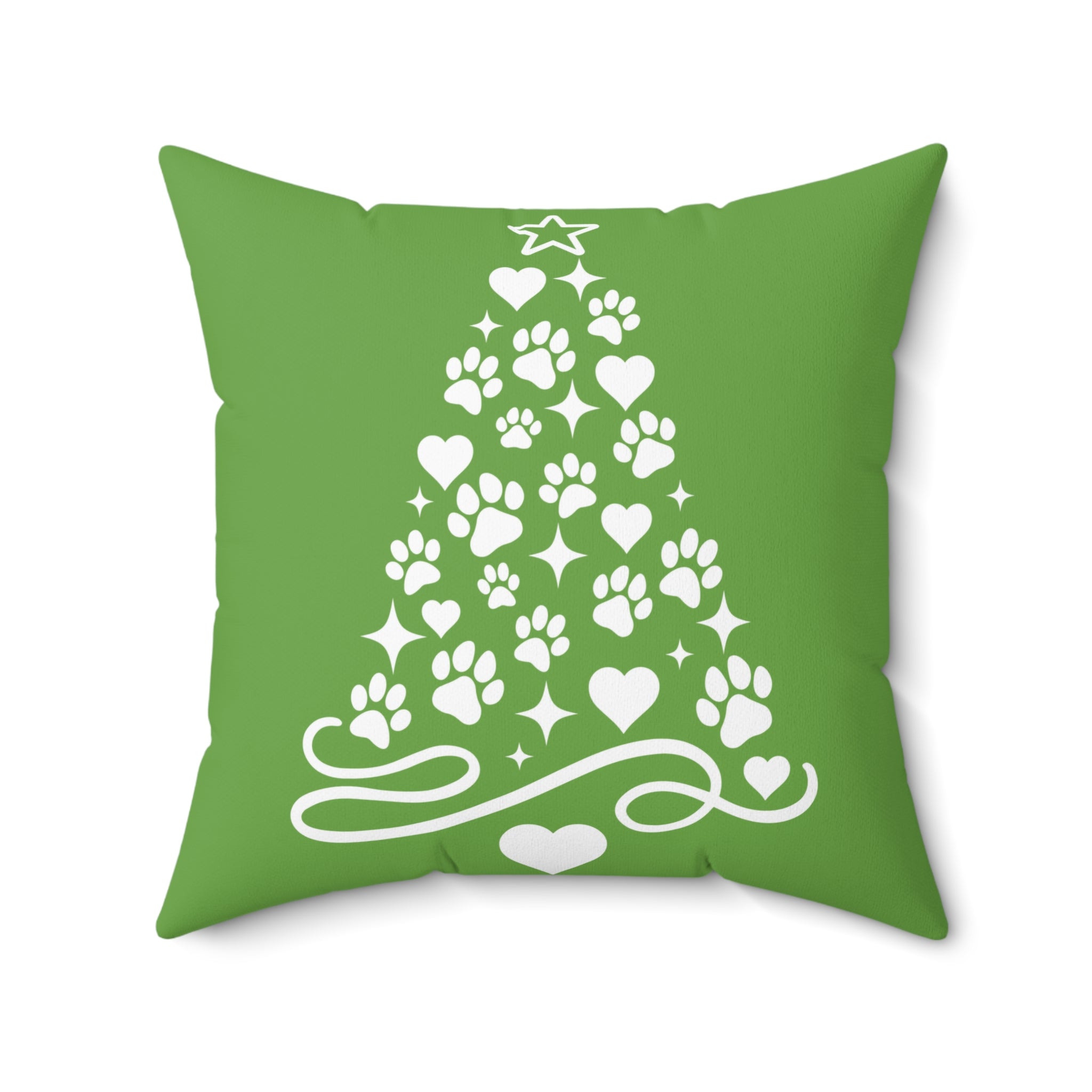 Paw Print Christmas Tree Pillow | Green Holiday Pet Decor