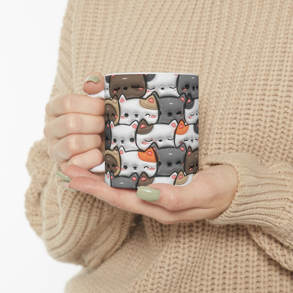 Kawaii Cat Pattern Mug | Cute Cats Ceramic Coffee Cup