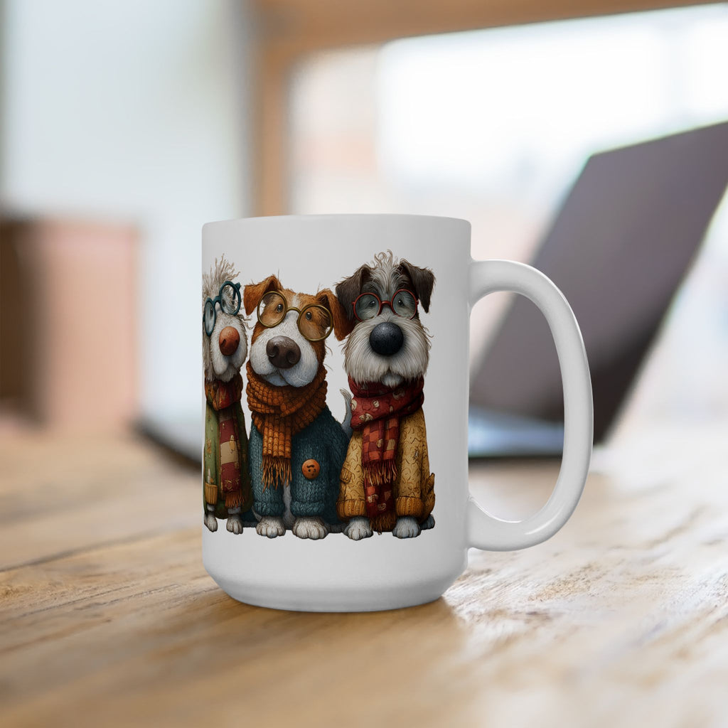 Whimsical Dog with Glasses and Scarf Mug | Ceramic Coffee Cup