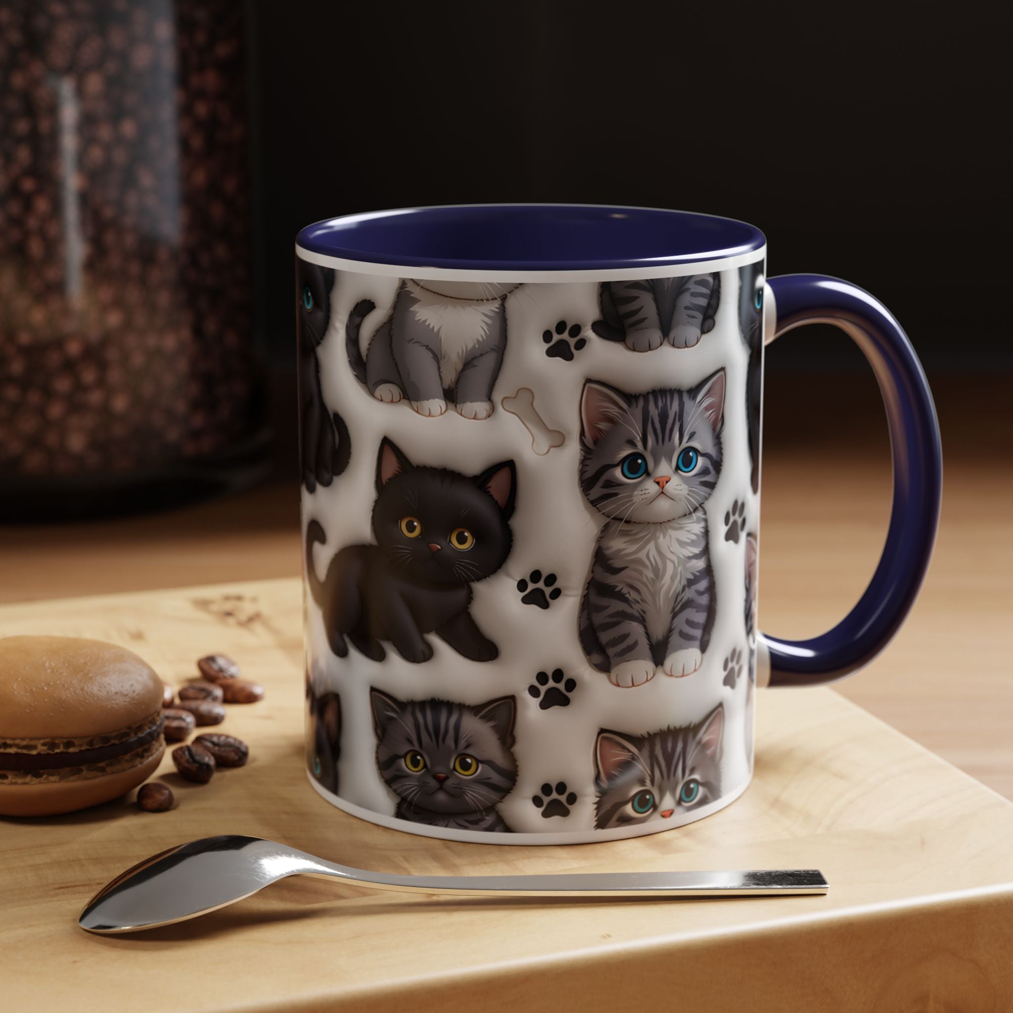 Cute Kitten Pattern Accent Coffee Mug | Cat Paw Print Design