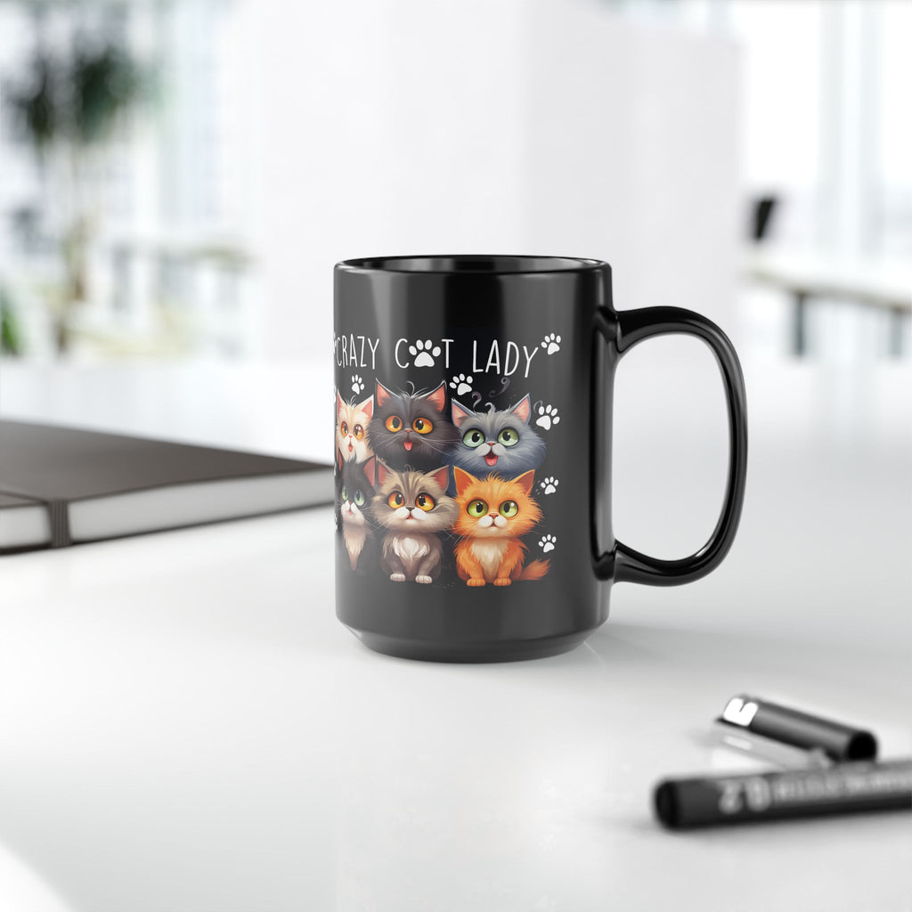 Crazy Cat Lady Mug | Black Cat Paw Print Coffee Cup
