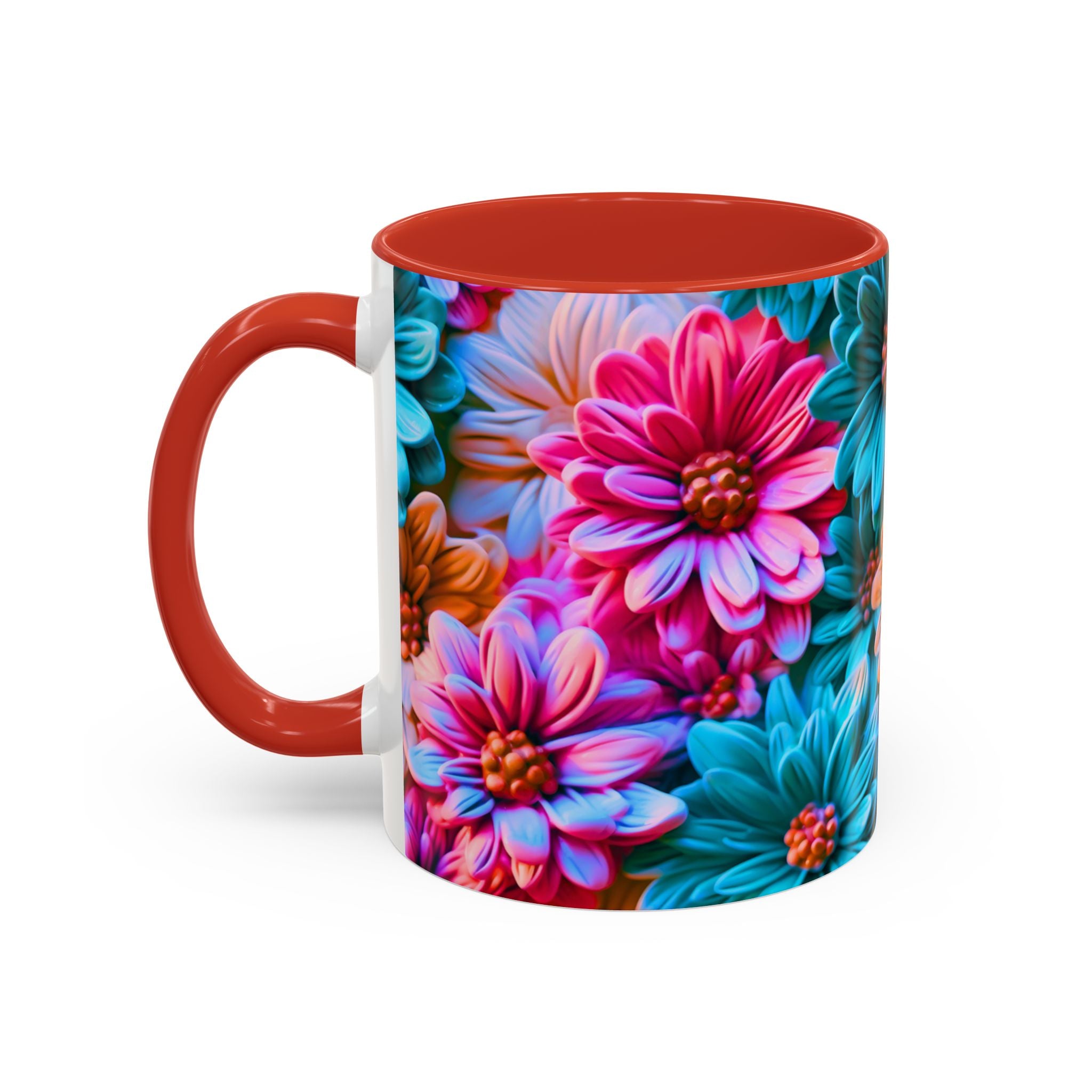Vibrant Dahlia Floral Accent Mug | 11oz 15oz Ceramic Coffee Mug