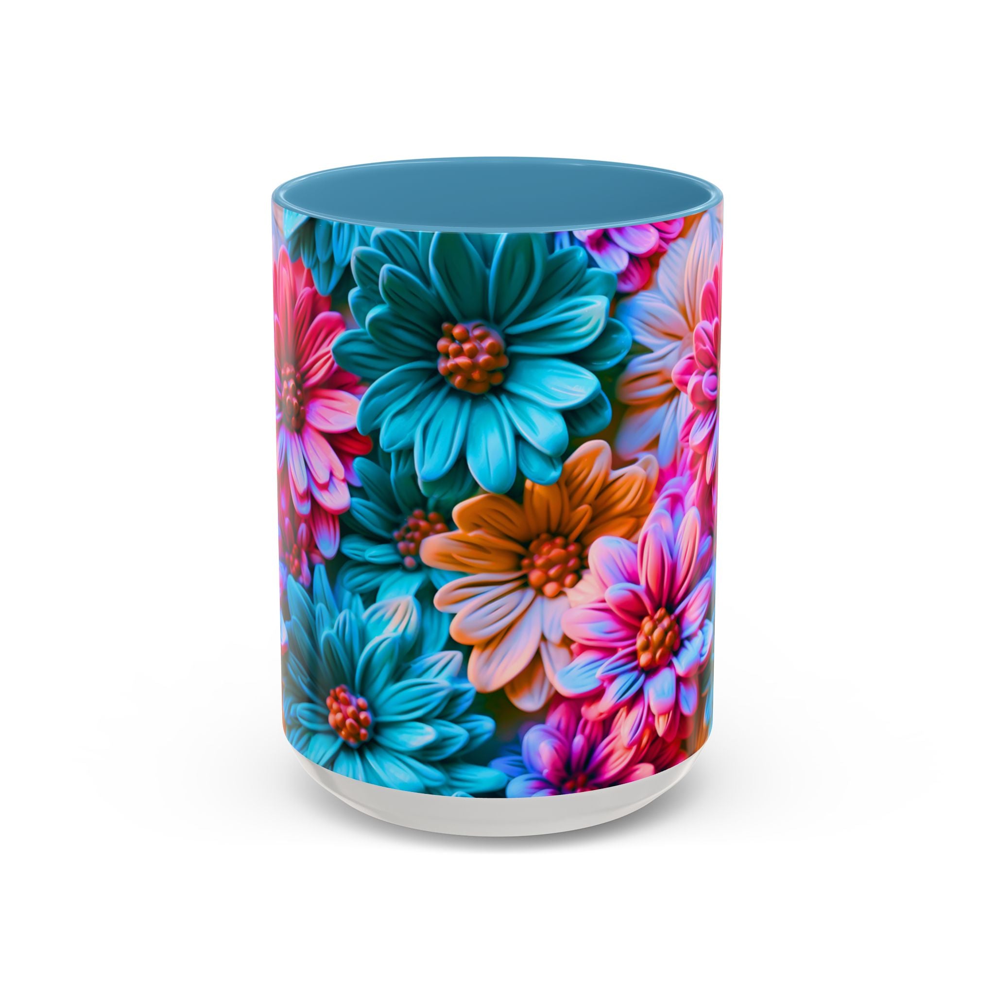 Vibrant Dahlia Floral Accent Mug | 11oz 15oz Ceramic Coffee Mug