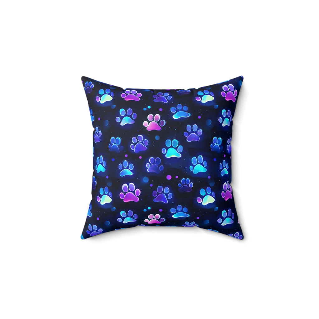 Neon Paw Print Pattern Pillow | Square Polyester Pillow