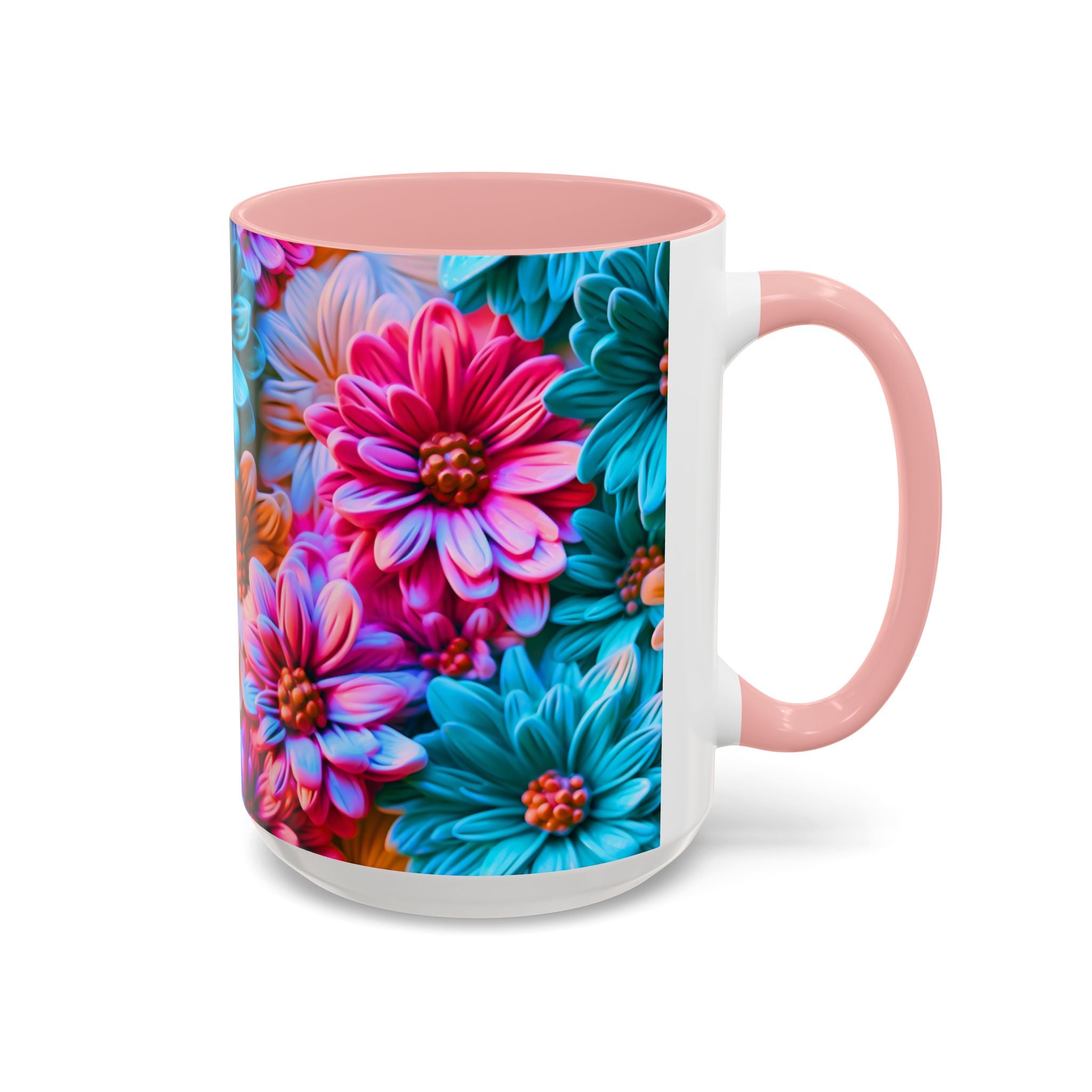 Vibrant Dahlia Floral Accent Mug | 11oz 15oz Ceramic Coffee Mug