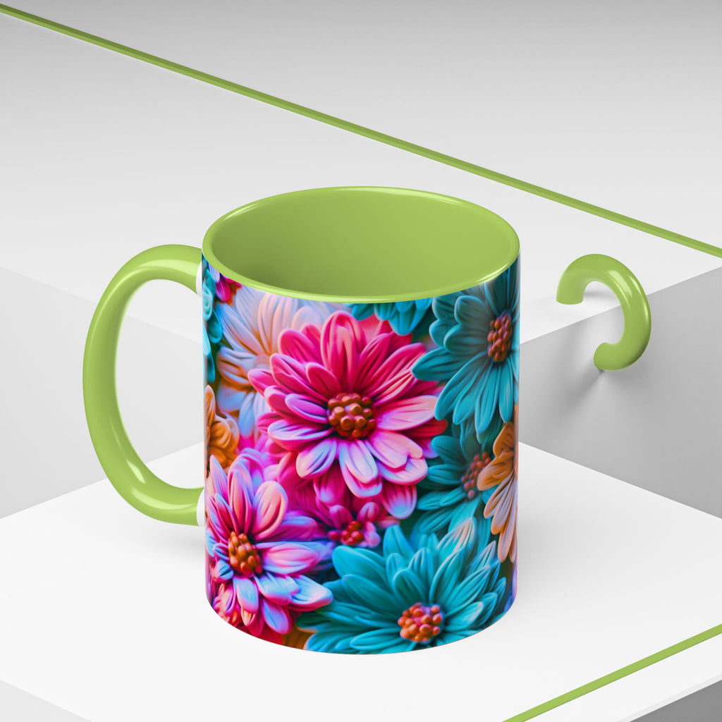 Vibrant Dahlia Floral Accent Mug | 11oz 15oz Ceramic Coffee Mug