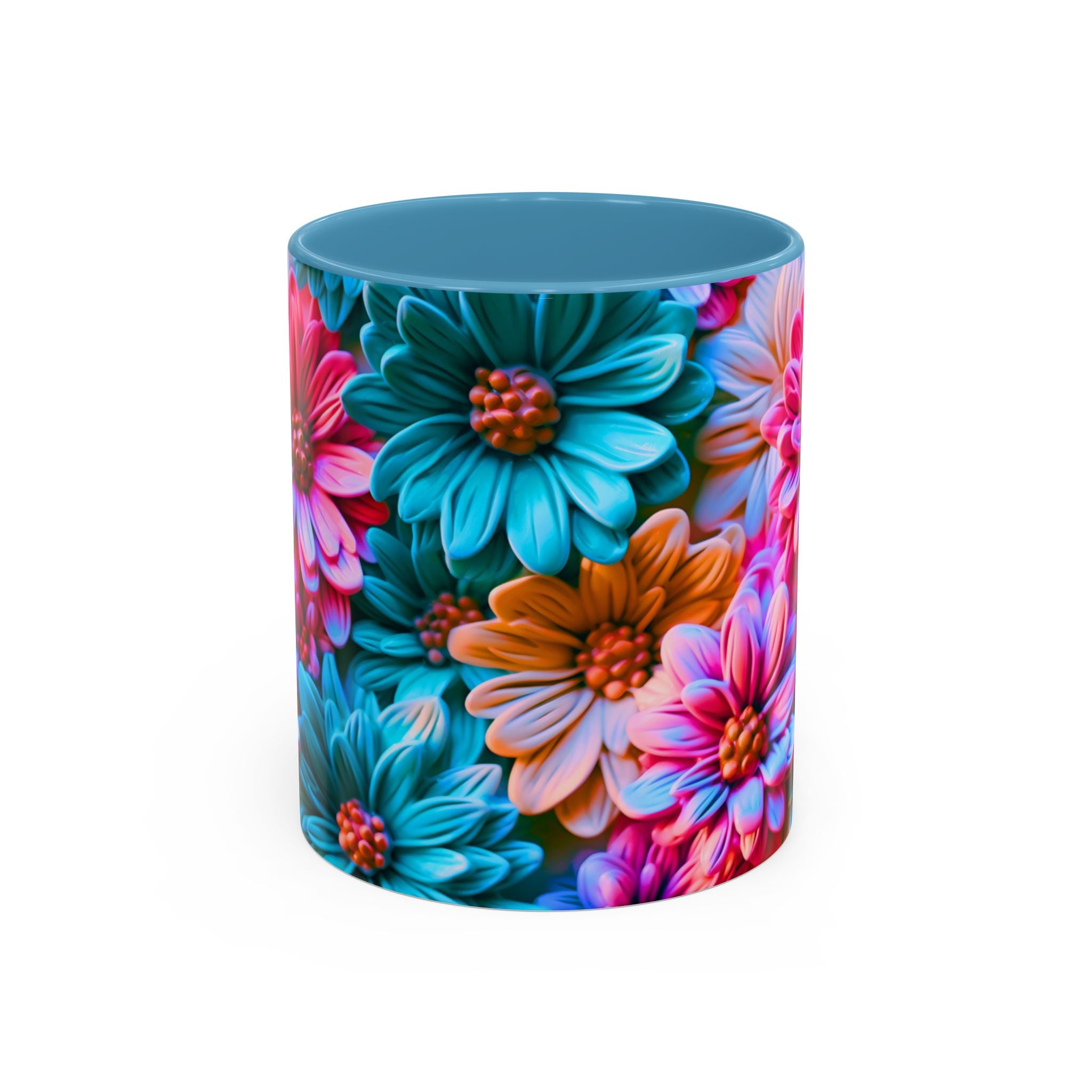 Vibrant Dahlia Floral Accent Mug | 11oz 15oz Ceramic Coffee Mug