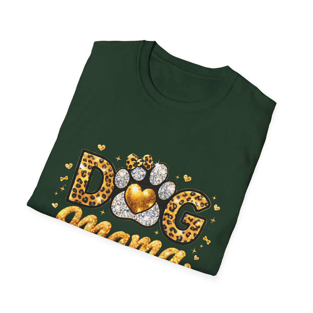 Dog Mama T-Shirt | Leopard Heart Paw Print, Gold Glitter Script