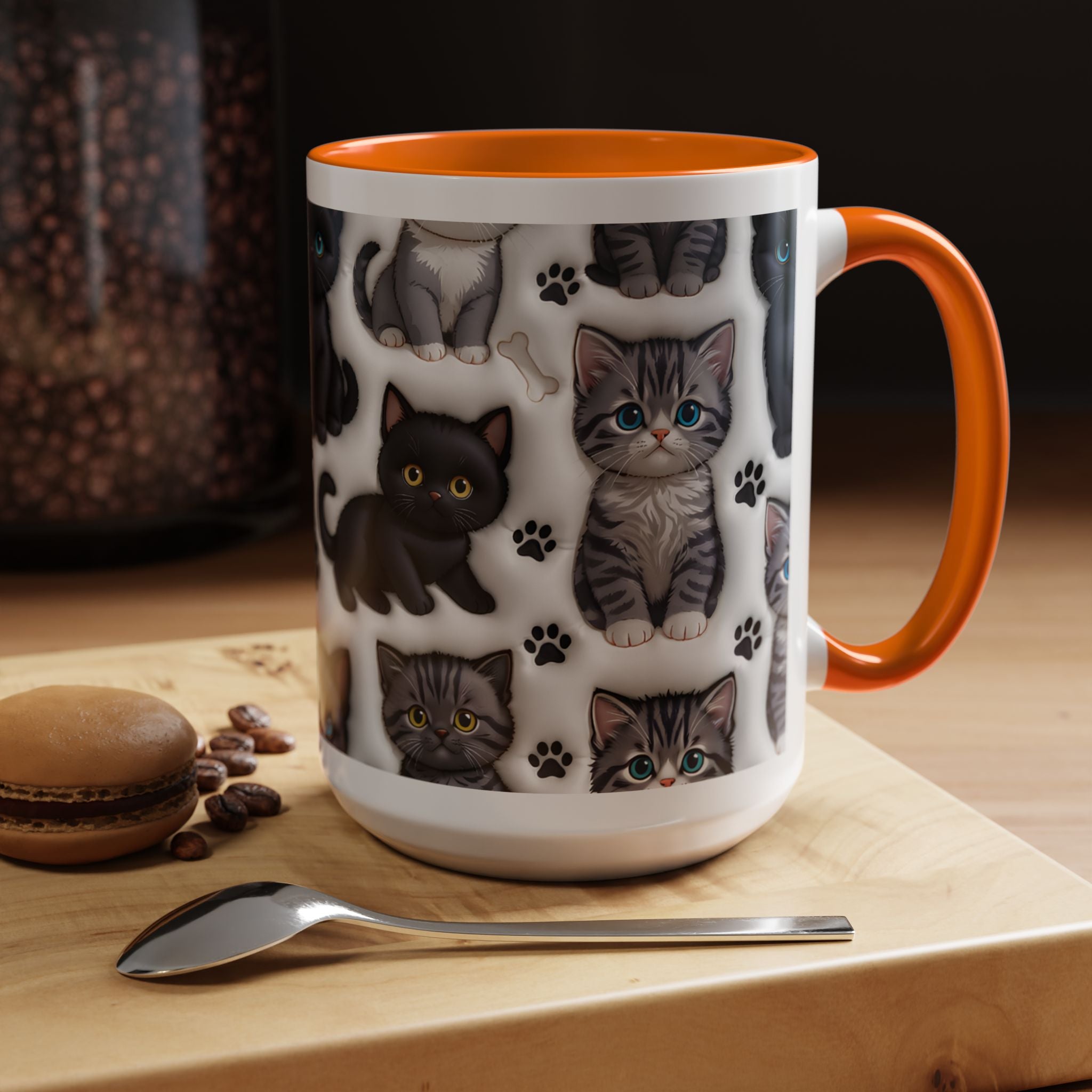 Cute Kitten Pattern Accent Coffee Mug | Cat Paw Print Design