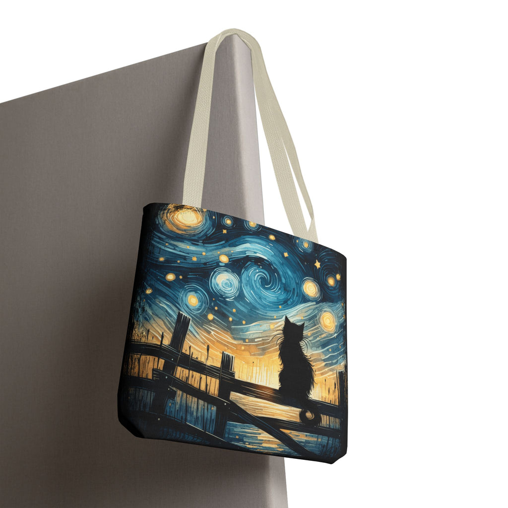 Starry Night Cat Tote | Van Gogh Inspired Swirling Sky Bag