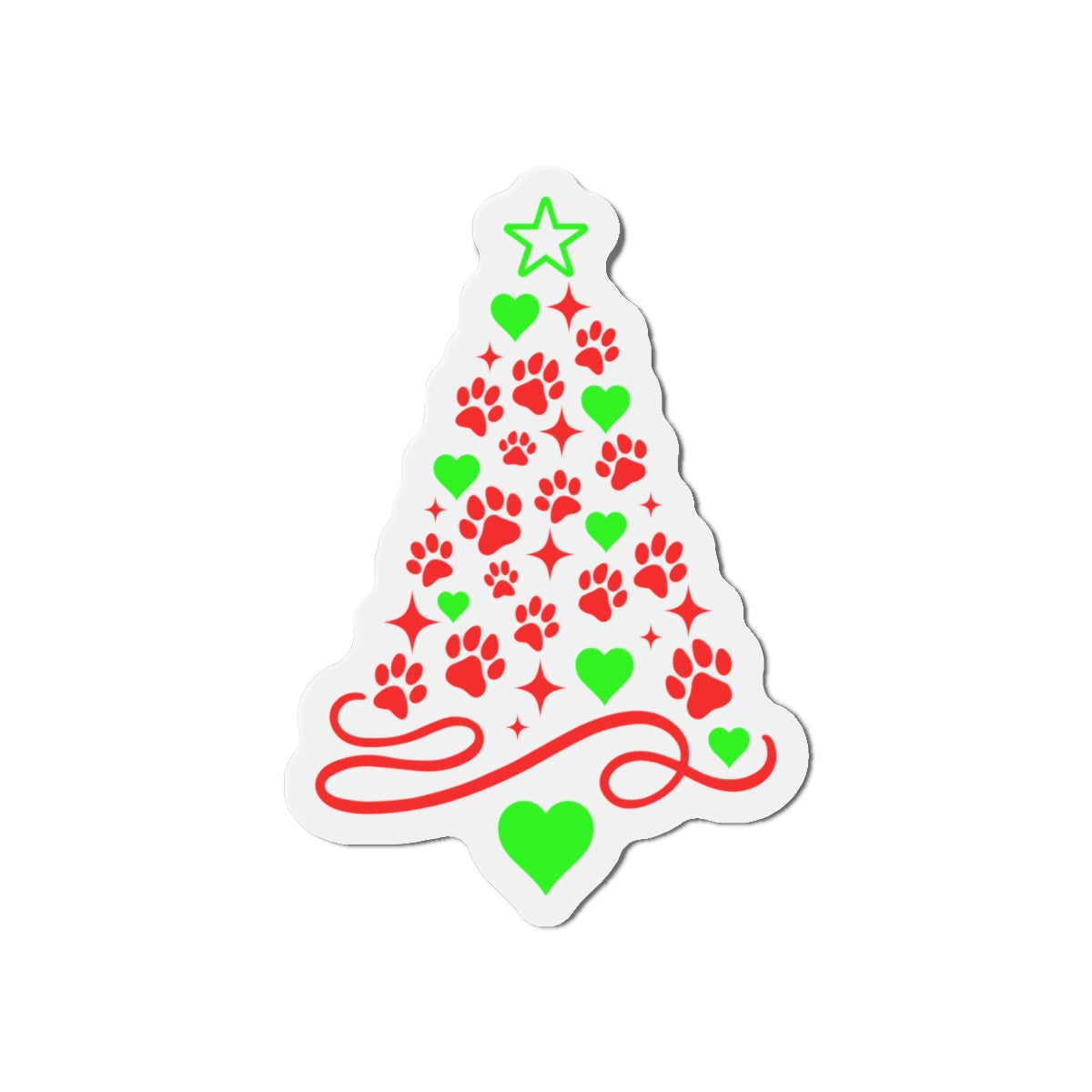 Paw Print Christmas Tree Die-Cut Magnet | Holiday Pet Paw Tree Magnet