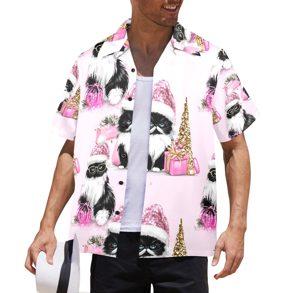 Men's All Over Print Christmas Cats Shirt Made In USA
