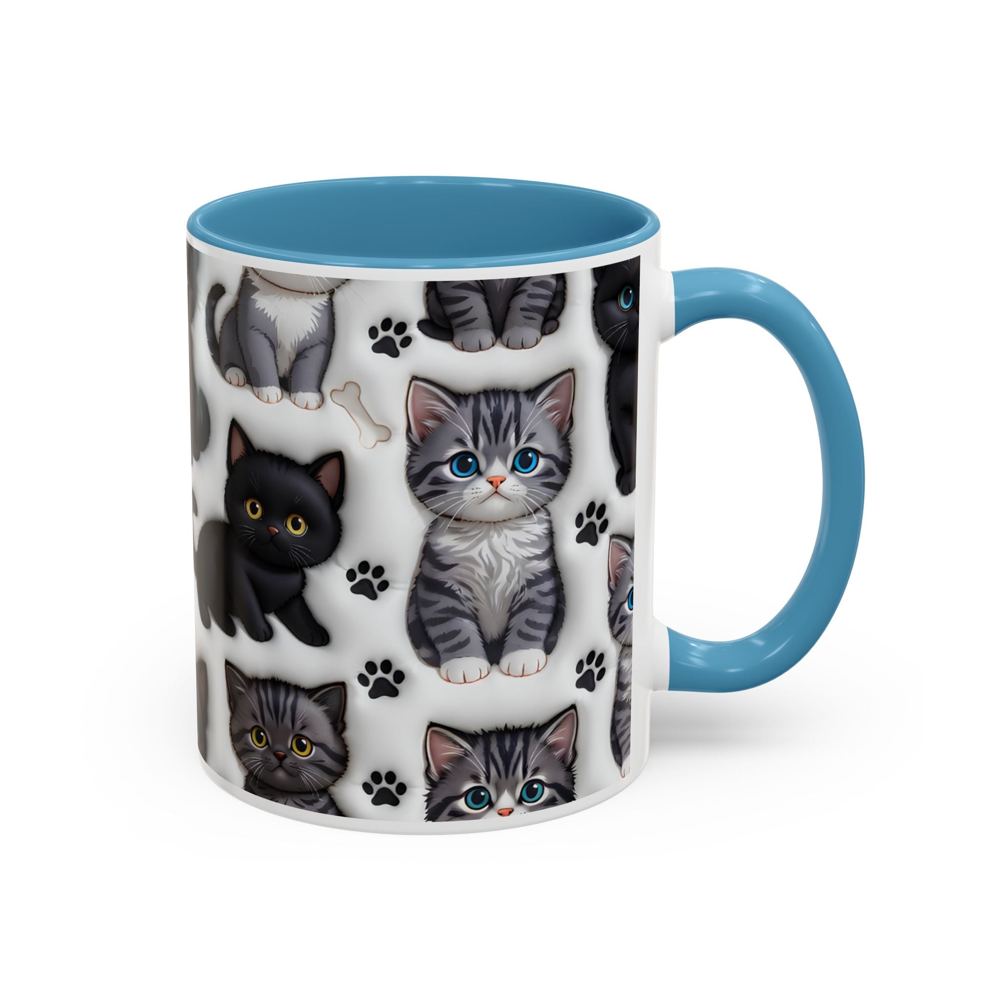 Cute Kitten Pattern Accent Coffee Mug | Cat Paw Print Design