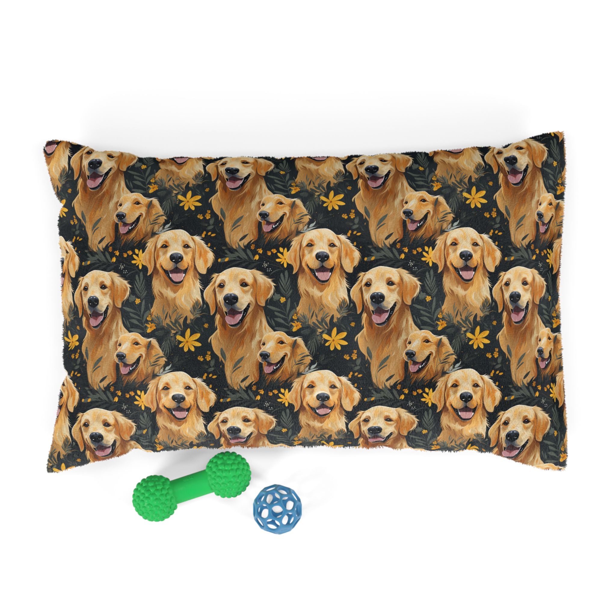 Golden Retriever Pattern Pet Bed | Dog Print, Floral Accents