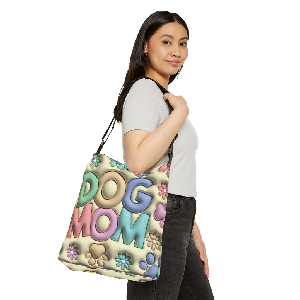 Dog Mom Adjustable Tote Bag | Pastel Floral Paw Print Design