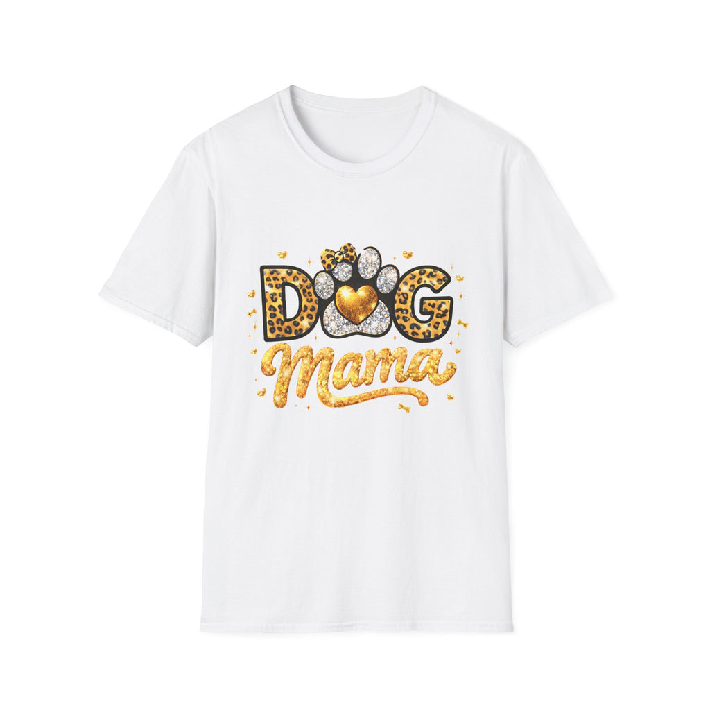 Dog Mama T-Shirt | Leopard Heart Paw Print, Gold Glitter Script