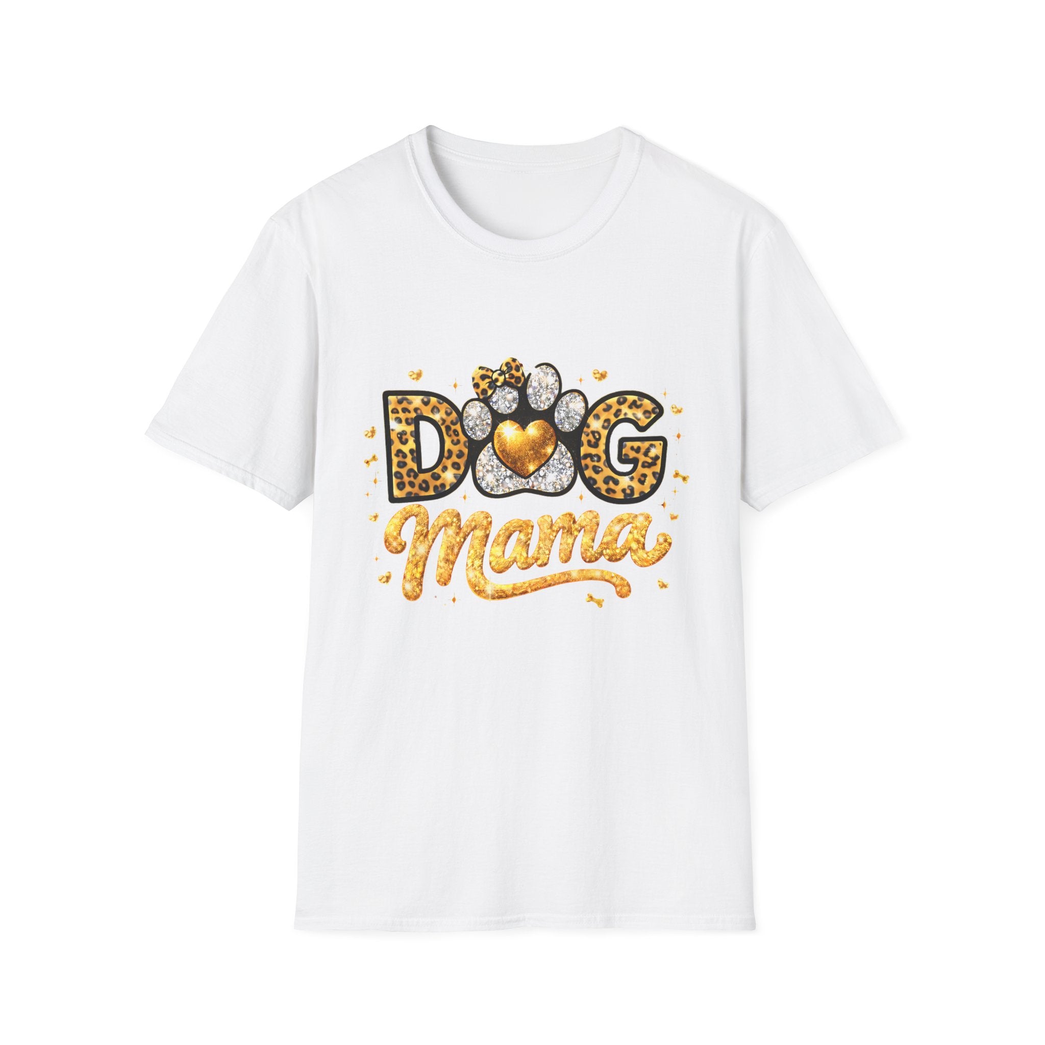 Dog Mama T-Shirt | Leopard Heart Paw Print, Gold Glitter Script