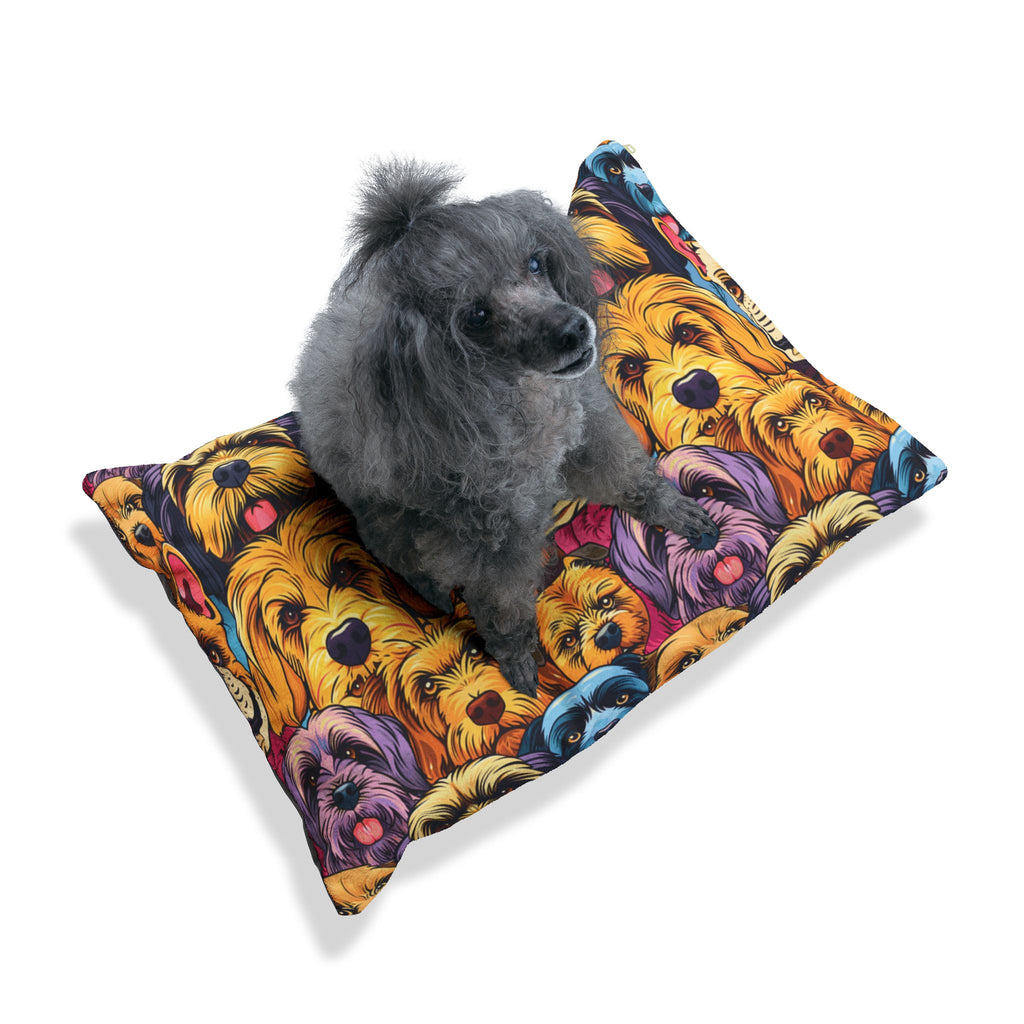 Colorful Dog Faces Pet Bed | Multicolor Canine Pattern Cushion