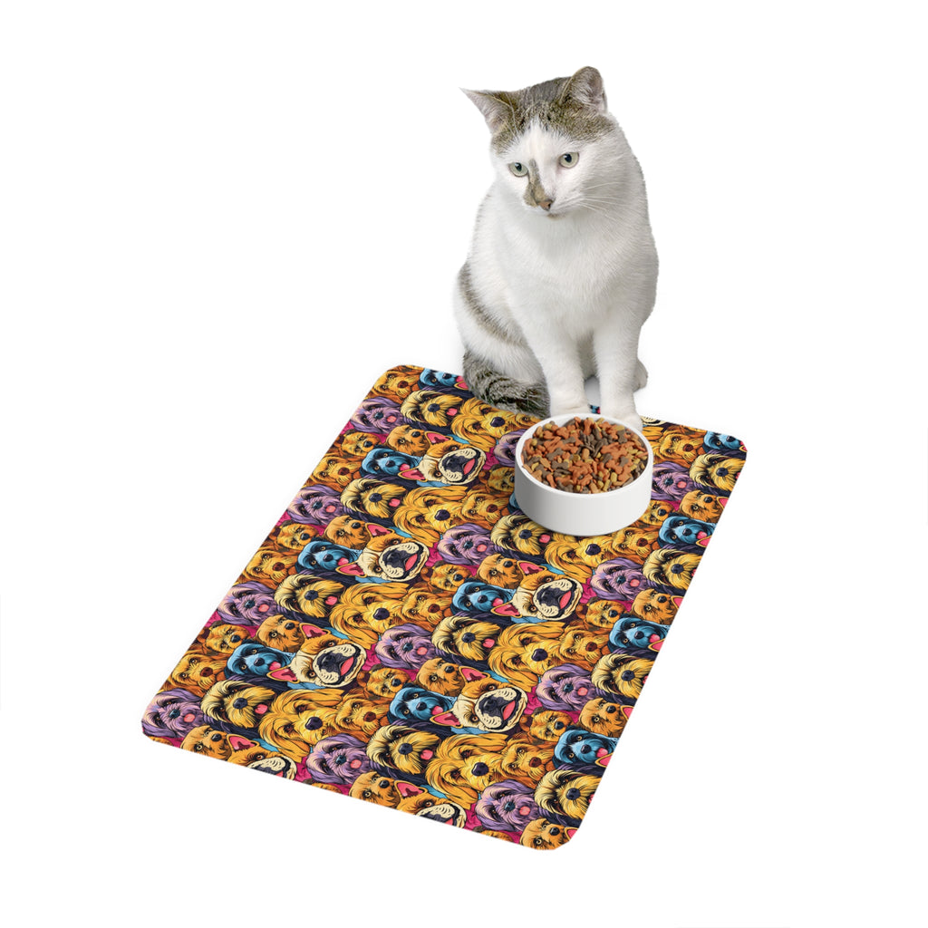 Colorful Dog Faces Pet Food Mat | Non-Slip 12x18 Feeding Placemat