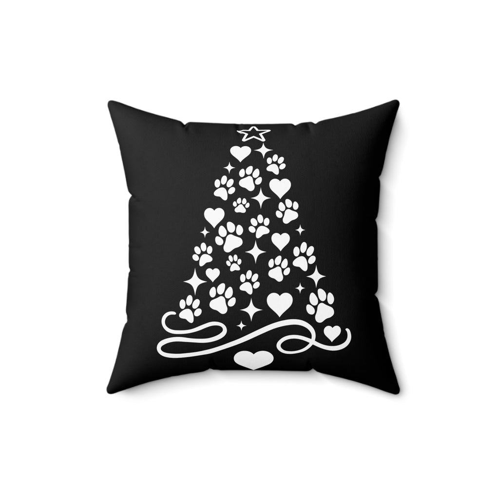 Paw Print Christmas Tree Pillow | Green Holiday Pet Decor