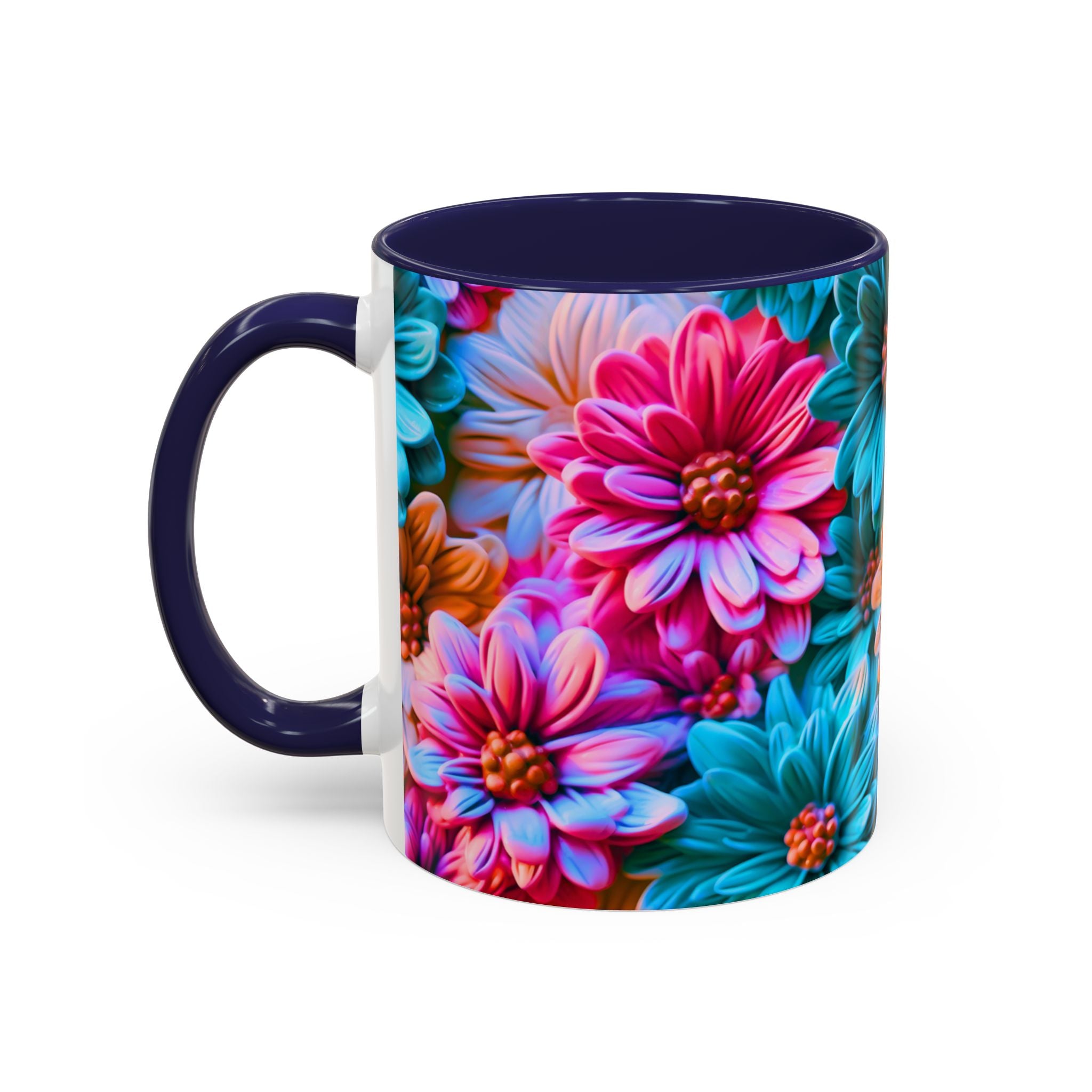 Vibrant Dahlia Floral Accent Mug | 11oz 15oz Ceramic Coffee Mug