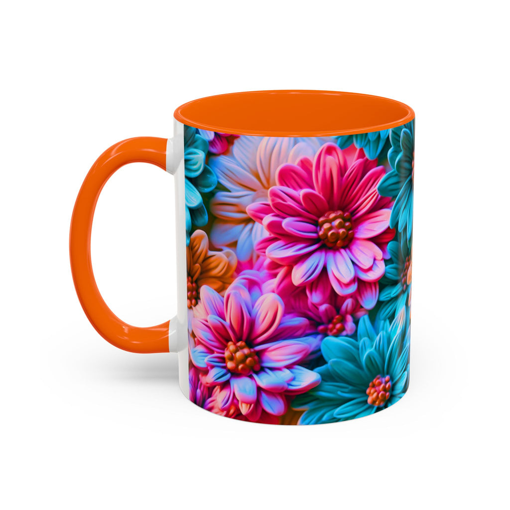 Vibrant Dahlia Floral Accent Mug | 11oz 15oz Ceramic Coffee Mug