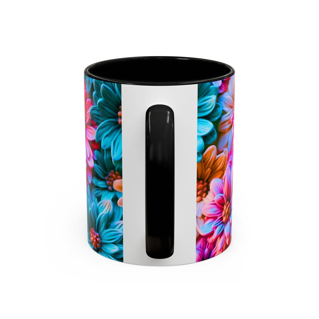 Vibrant Dahlia Floral Accent Mug | 11oz 15oz Ceramic Coffee Mug