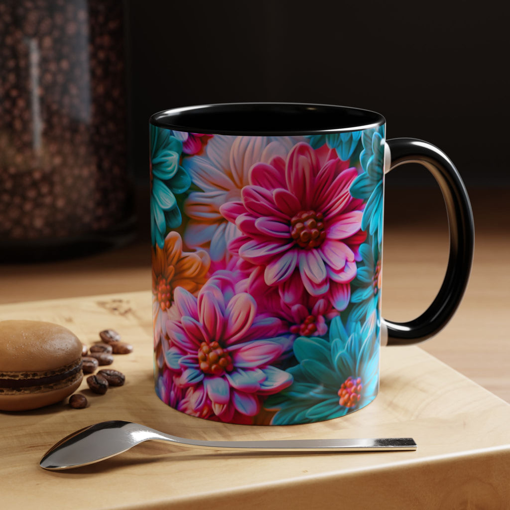 Vibrant Dahlia Floral Accent Mug | 11oz 15oz Ceramic Coffee Mug
