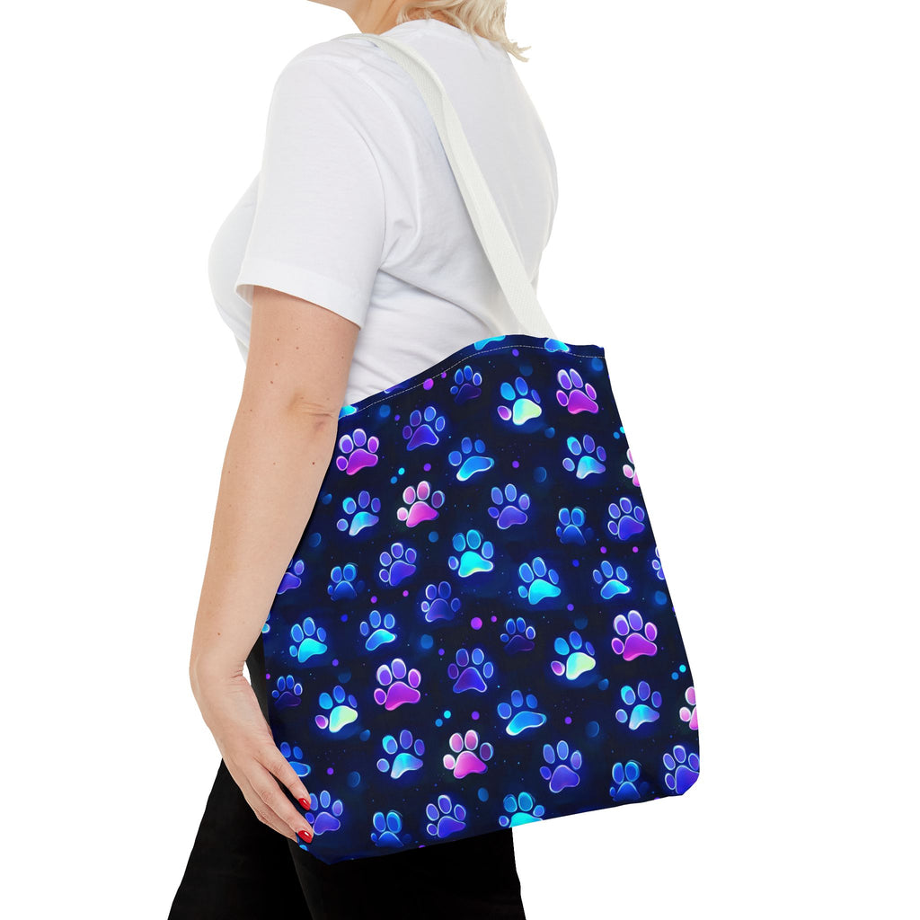 Neon Paw Print Tote | Colorful Cat Dog Paw Pattern All Over Print