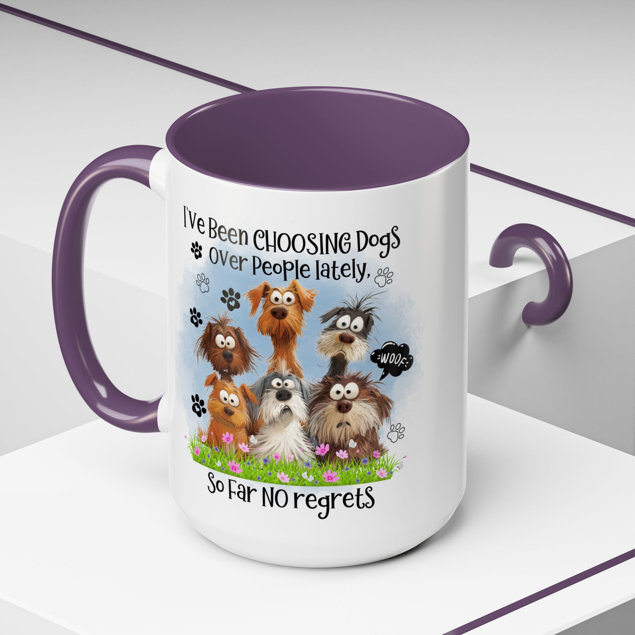 Choosing Dogs Over People Mug | Funny Cute Cartoon Dogs, 11oz 15oz Accent Coffee Mug