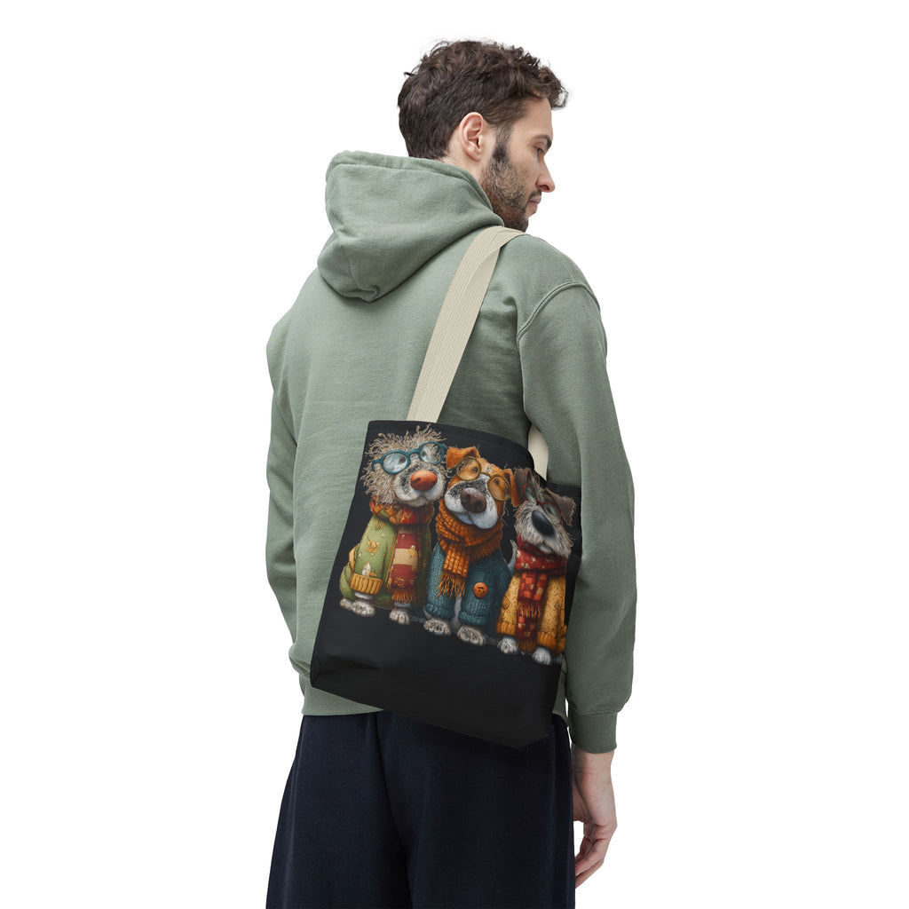 Three Cozy Dogs Tote Bag | Cute Winter Dogs Illustration