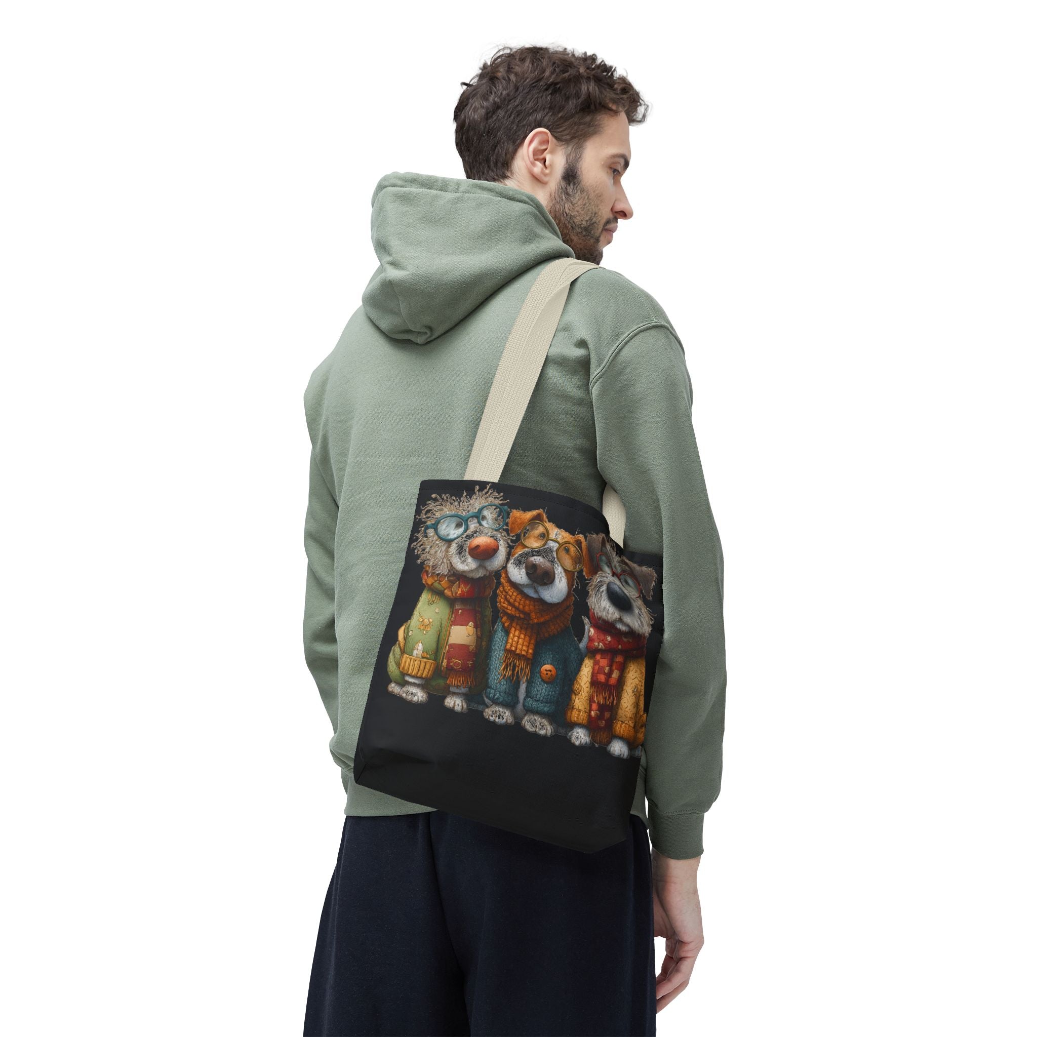 Three Cozy Dogs Tote Bag | Cute Winter Dogs Illustration