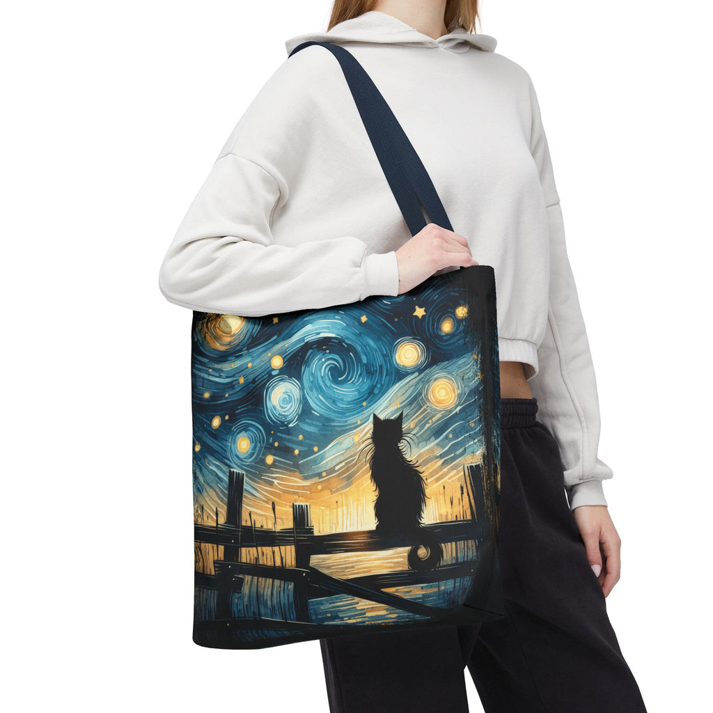 Starry Night Cat Tote | Van Gogh Inspired Swirling Sky Bag