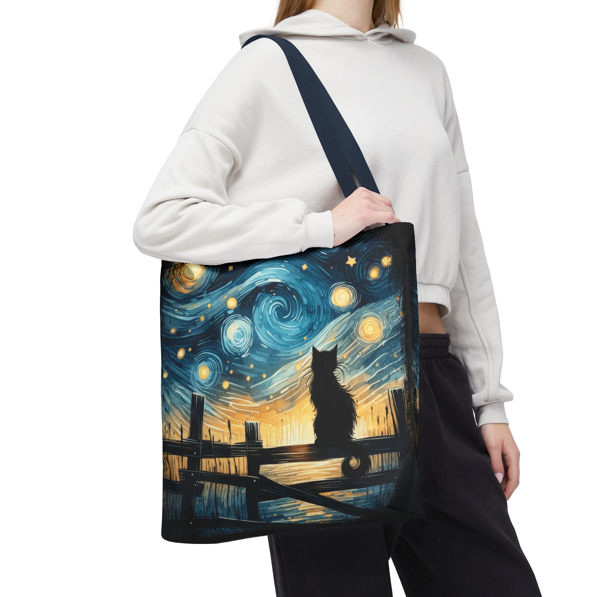 Starry Night Cat Tote | Van Gogh Inspired Swirling Sky Bag