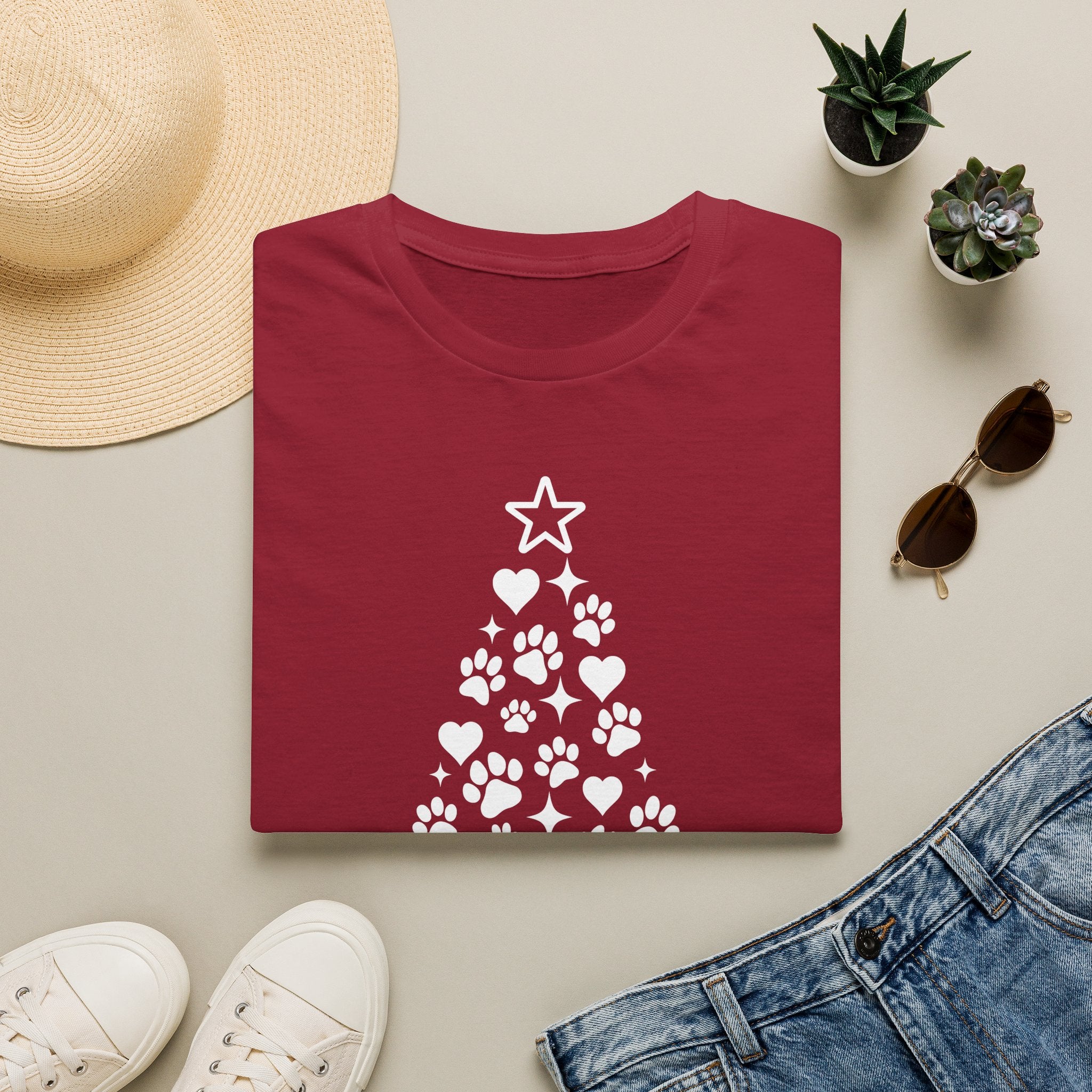 Paw Paw Print Christmas Tree T-Shirt | Dog Lover Holiday Tee