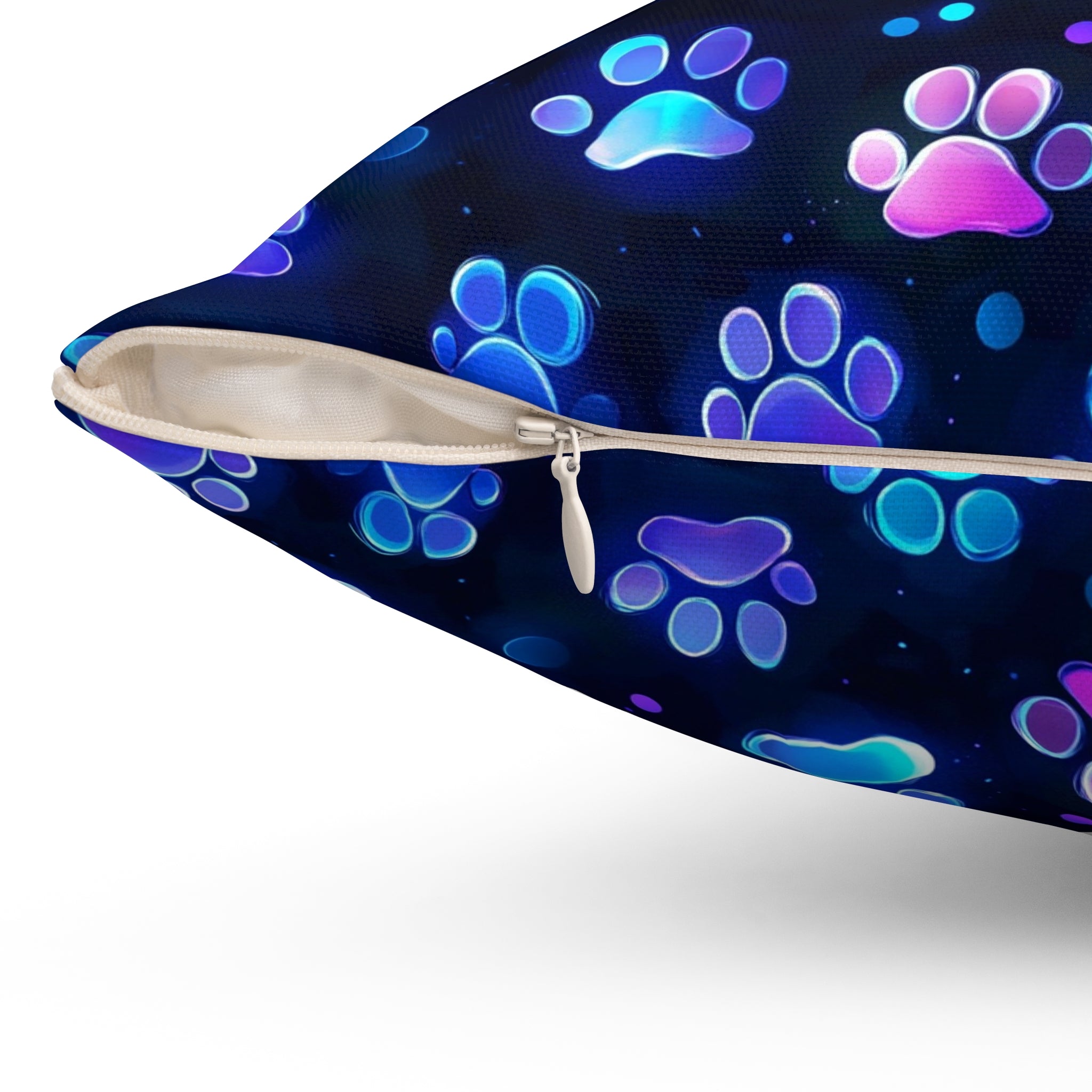 Neon Paw Print Pattern Pillow | Square Polyester Pillow