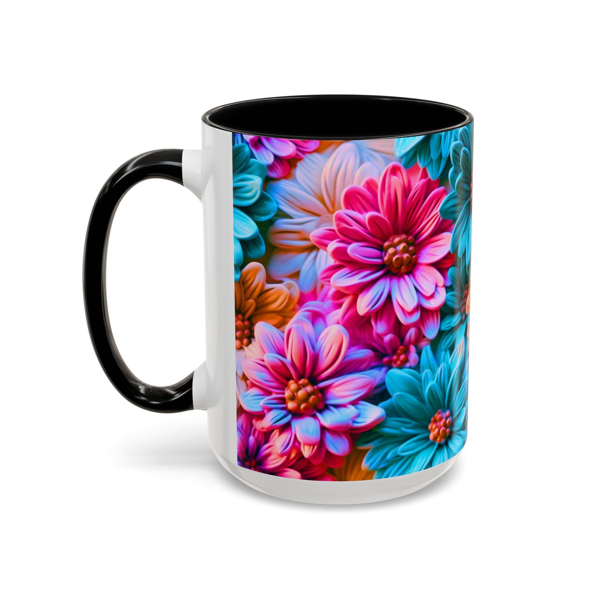 Vibrant Dahlia Floral Accent Mug | 11oz 15oz Ceramic Coffee Mug